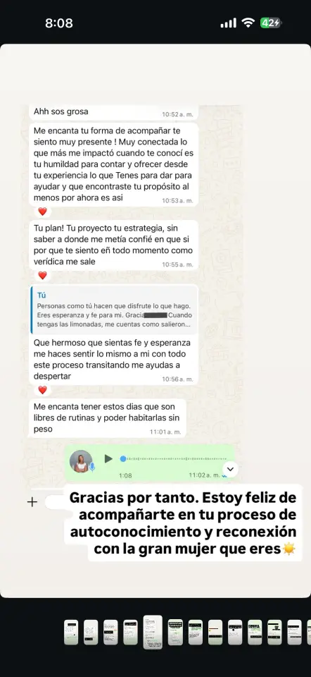 Mensaje de una clienta tras completar el proceso