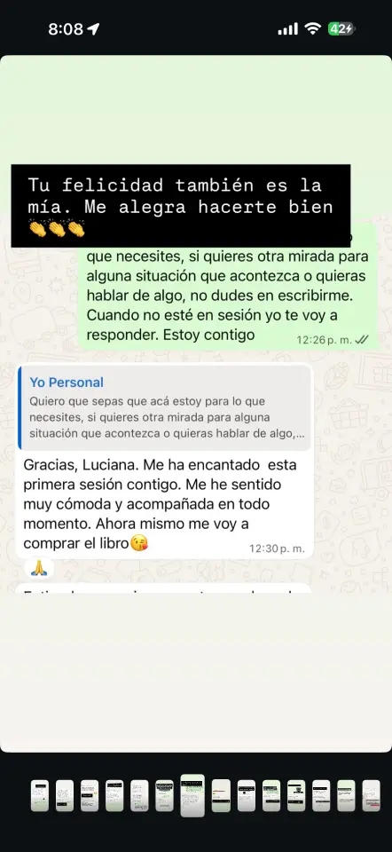 Mensaje de un cliente sobre su cambio tras el acompañamiento